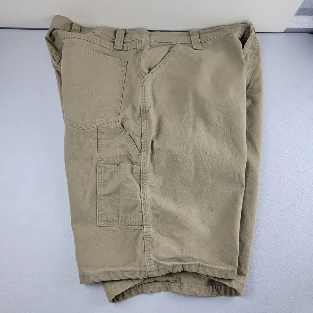 Wrangler Utility Carpenter Cargo Shorts 6 Pocket Khaki Canvas Cotton 40 Mens